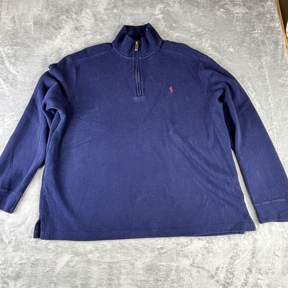 Polo Ralph Lauren Sweater Mens XL Blue Half Zip Pullover Cotton Knit Pony Logo - Picture 2 of 11